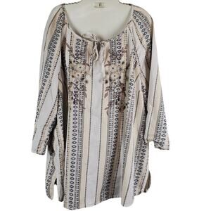 Catherine's Women Tunic Embroidered Floral Top Size 2X Cottagecore Coastal Boho